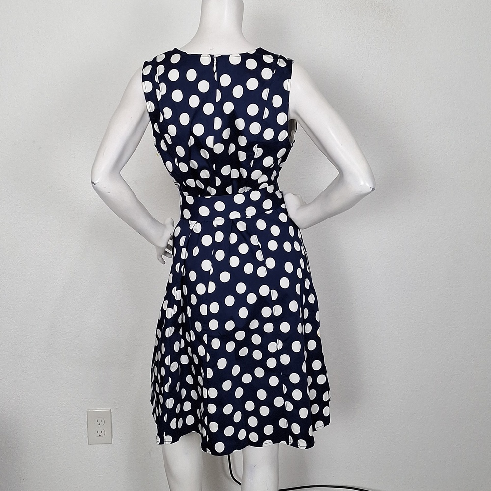 Boden Navy Blue & White Polka Dot Retro Pin Up Sleeveless Midi Dress Size 14R - Picture 8 of 16